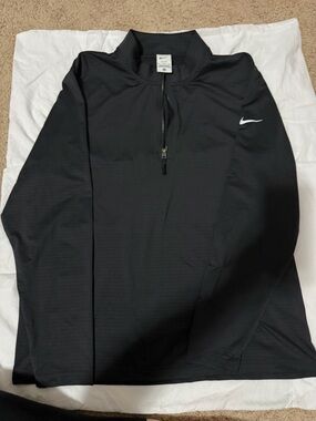 Nike Black Quarter-Zip Athletic Pullover with White Swoosh
